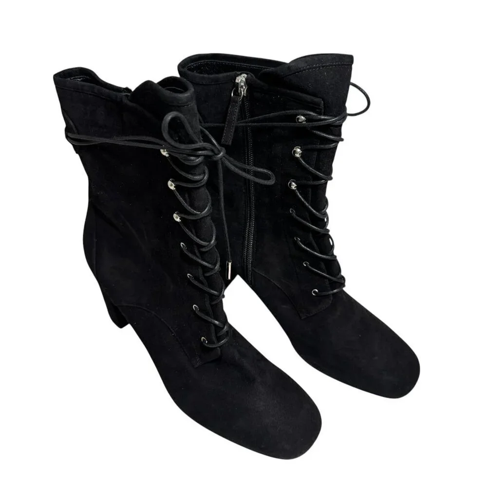 $600‎ Longchamp Black Suede Lace Up Boots Sz 41 9.5 NEW